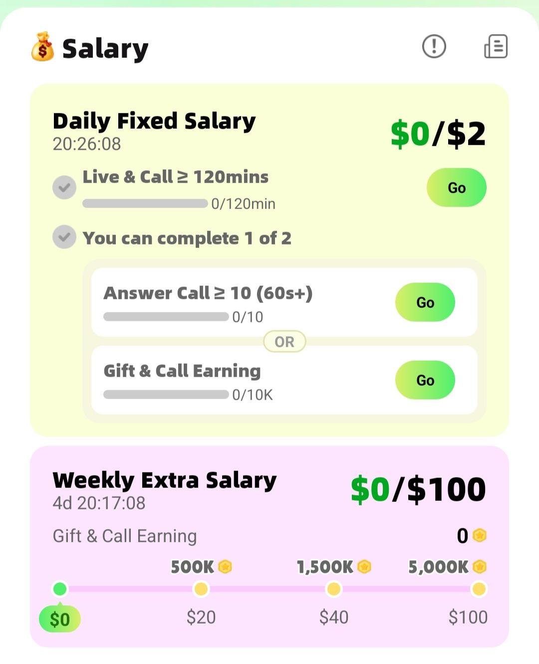 Recho Live host weekly salary and invitation task screen